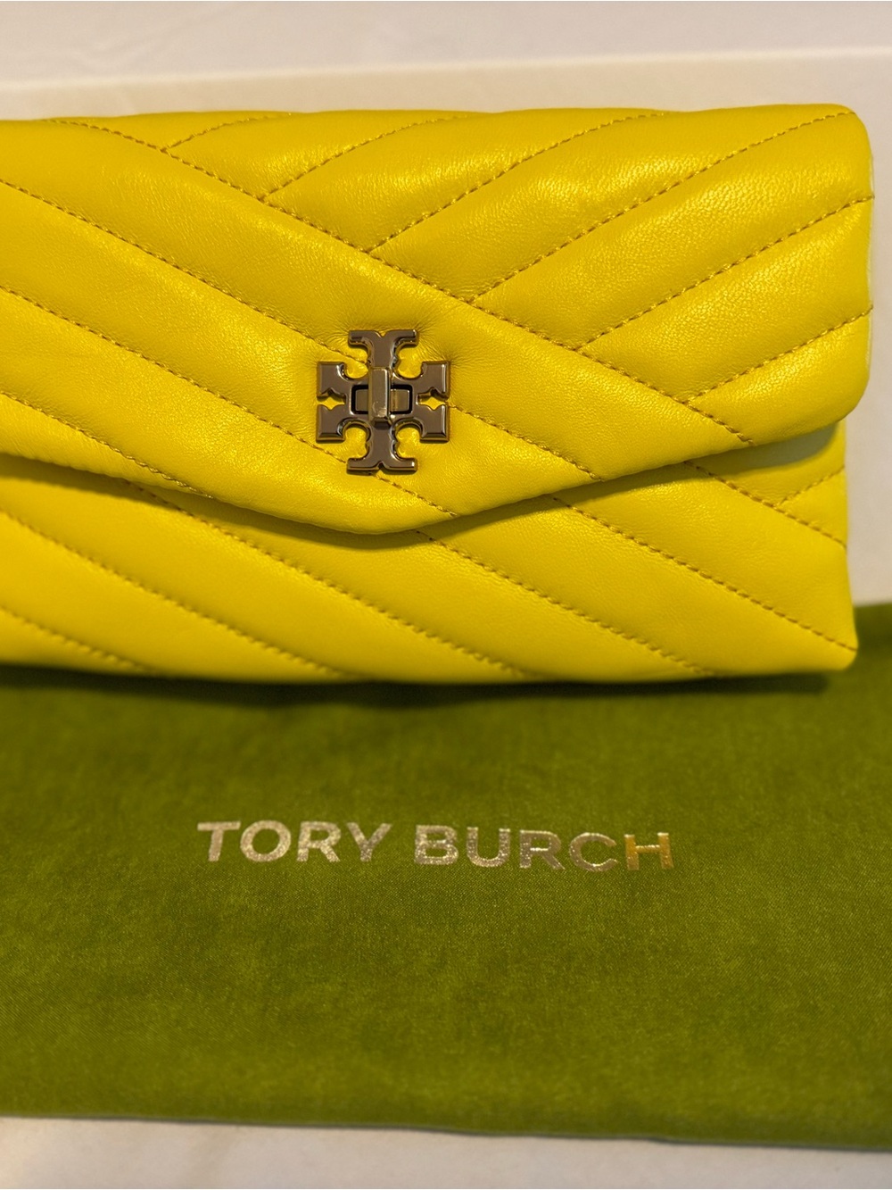 Tory Burch Kira Chevron Chain Wallet Crossbody Yellow Leather